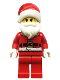 Minifig No: hol285  Name: Santa - Red Fur Lined Jacket with Button and Candy Cane on Back, Red Legs, Gray and White Bushy Eyebrows, Thick Moustache