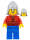 Minifig No: hol322  Name: Lunar New Year Parade Participant - Male, Red Tang Shirt, Blue Legs, Castle Guard Helmet with Neck Protector