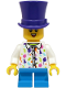 Minifig No: hol323  Name: Boy - White Shirt, Dark Azure Short Legs, Dark Purple Top Hat