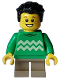 Minifig No: hol332  Name: Child - Boy, Bright Green Sweater with Bright Light Yellow Zigzag Lines, Dark Tan Short Legs, Black Tousled Hair, Freckles