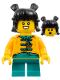 Minifig No: hol339  Name: Child - Girl, Bright Light Orange Tang Jacket, Dark Turquoise Short Legs, Black Hair with Buns