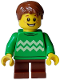 Minifig No: hol351  Name: Child - Boy, Bright Green Sweater with Bright Light Yellow Zigzag Lines, Reddish Brown Short Legs and  Hair Tousled with Side Part, Freckles