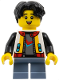 Minifig No: hol374  Name: Child - Boy, White Jacket with Black Sleeves, Sand Blue Short Legs, Black Hair