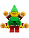 Minifig No: hol385  Name: Elf - Green Jacket with Christmas Trees, Bright Green Neck Bracket with Robot Arms