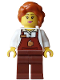 Minifig No: hol394  Name: Barista Hot Chocolate Stand - Female, Reddish Brown Apron with Cup and Name Tag, Reddish Brown Legs,  Dark Orange Hair with Braid