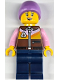 Minifig No: hol402  Name: Ice Skater - Female, Reddish Brown Jacket, Dark Blue Legs, Medium Lavender Beanie