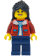 Minifig No: hol412  Name: Child - Girl, Red Jacket over White Shirt, Dark Blue Legs, Black Hair