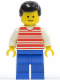 Minifig No: hor001  Name: Horizontal Lines Red - White Arms - Blue Legs, Black Male Hair