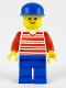 Minifig No: hor025  Name: Horizontal Lines Red - Red Arms - Blue Legs, Blue Cap