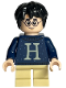 Minifig No: hp206  Name: Harry Potter - Dark Blue Sweater with Letter H, Tan Short Legs