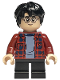 Minifig No: hp233  Name: Harry Potter - Dark Red Plaid Flannel Shirt, Black Short Legs