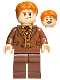 Minifig No: hp252  Name: Fred Weasley - Reddish Brown Suit, Dark Red Tie, Grin / Smiling Head