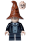 Minifig No: hp466  Name: Harry Potter - Hogwarts Robe, Black Tie and Short Legs, Reddish Brown Sorting Hat