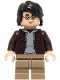 Minifig No: hp467  Name: Harry Potter - Dark Brown Open Jacket, Dark Tan Medium Legs
