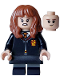 Minifig No: hp468  Name: Hermione Granger - Gryffindor Robe Clasped, Black Skirt, Black Short Legs with Dark Bluish Gray Stripes, Open Mouth Scared / Closed Mouth Grin