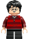 Minifig No: hp509  Name: Harry Potter - Red Striped Sweater, Black Short Legs