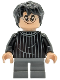 Minifig No: hp538  Name: Harry Potter - Black Striped Sweater, Dark Bluish Gray Short Legs