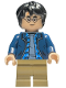 Minifig No: hp544  Name: Harry Potter - Dark Blue Open Jacket over Plaid Shirt with Collar and Sand Blue Shirt, Dark Tan Medium Legs