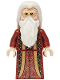 Minifig No: hp560  Name: Albus Dumbledore - Dark Red Robe with Gold Hem, White Hair