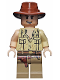 Minifig No: iaj033  Name: Indiana Jones - Tan Open Collar Shirt, Reddish Brown Fedora, Open Mouth Lopsided Grin