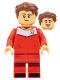 Minifig No: idea137  Name: Soccer Player, Female, Red Uniform, Medium Tan Skin, Reddish Brown Wavy Hair
