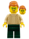 Minifig No: idea148  Name: Camper - Female, Dark Orange Hair, Glasses, Tan Sweater, Dark Green Legs