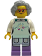 Minifig No: idea245  Name: Nonna / Fishmonger - Light Aqua Apron, Light Bluish Gray Wavy Hair