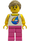 Minifig No: idea246  Name: Diving Shop Owner - Female, White Tank Top with Dark Azure Sailboat, Dark Pink Legs, Dark Tan Hair with Pony Tail
