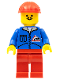Minifig No: jbl003  Name: Bulldozer Logo - Red Legs, Red Construction Helmet