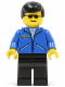 Minifig No: jbl004  Name: Jacket Blue - Black Legs, Black Male Hair, Sunglasses
