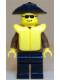 Minifig No: jbr014  Name: Jacket Brown - Black Legs, Black Wide Brim Hat, Life Jacket
