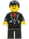 Minifig No: lea001  Name: Leather Jacket with Zippers - Black Legs, Black Male Hair, Eyebrows