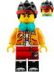 Minifig No: mk019  Name: Monkie Kid - Bright Light Orange Open Jacket, Dark Turquoise Headphones, Neutral / Angry with Red Face Paint