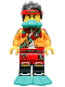 Minifig No: mk065  Name: Monkie Kid - Bright Light Orange Open Jacket with Shoulder Strap, Dark Turquoise Scuba Breathing Regulator and Flippers