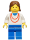 Minifig No: ncklc001  Name: Necklace Red - Blue Legs, Brown Female Hair