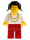 Minifig No: ncklc004  Name: Necklace Gold - Red Legs, Black Pigtails Hair
