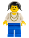 Minifig No: ncklc009  Name: Necklace Gold - Blue Legs, Black Pigtails Hair