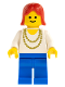 Minifig No: ncklc010  Name: Necklace Gold - Blue Legs, Red Female Hair