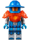 Minifig No: nex074  Name: Royal Soldier / King's Guard - Blue Helmet with Broad Brim, Trans-Neon Orange Armor