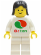 Minifig No: oct046  Name: Octan - White Logo, White Legs, Black Female Hair