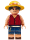 Minifig No: op016  Name: Monkey D. Luffy - Hair Combo, Straw Hat with Black Hair, Closed Mouth Grin