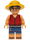 Minifig No: op018  Name: Monkey D. Luffy - Hair Combo, Straw Hat with Black Hair, Open Mouth Smile / Angry