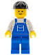 Minifig No: ovr002  Name: Overalls Blue with Pocket, Blue Legs, Black Construction Helmet
