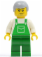Minifig No: ovr032  Name: Overalls Green with Pocket, Green Legs, Light Bluish Gray Male Hair
