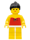 Minifig No: par009a  Name: Red Halter Top - Yellow Legs, Black Ponytail Hair, Closed Mouth
