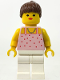 Minifig No: par016a  Name: Red Dots on Pink Shirt - White Legs, Brown Ponytail Hair, Closed Mouth