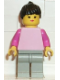 Minifig No: par040  Name: Plain Pink Torso with Dark Pink Arms, Light Gray Legs, Black Ponytail Hair