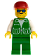 Minifig No: pck002  Name: Jacket Green with 2 Large Pockets - Green Legs, Red Cap