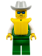 Minifig No: pck004  Name: Jacket Green with 2 Large Pockets - Green Legs, Light Gray Cowboy Hat