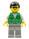 Minifig No: pck010  Name: Jacket Green with 2 Large Pockets - Light Gray Legs, Black Male Hair
